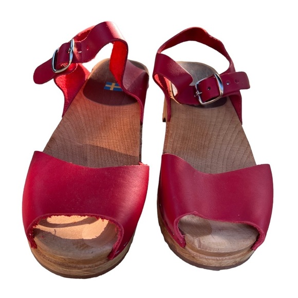 Mia Anja wood red leather clogs womens 37 - Picture 2 of 12